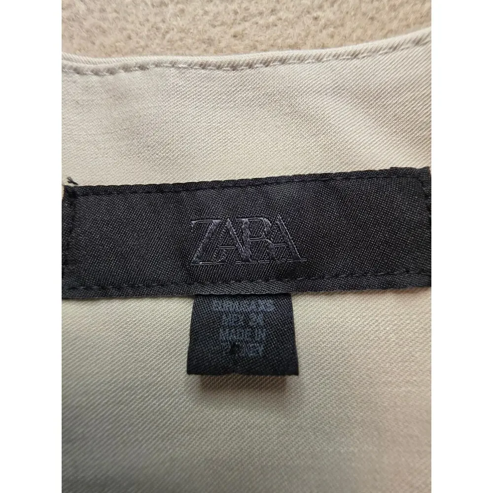 Zara Single-Pleat Barrel-Leg Balloon Trouser Pants Cream Sz XS Wide-Leg